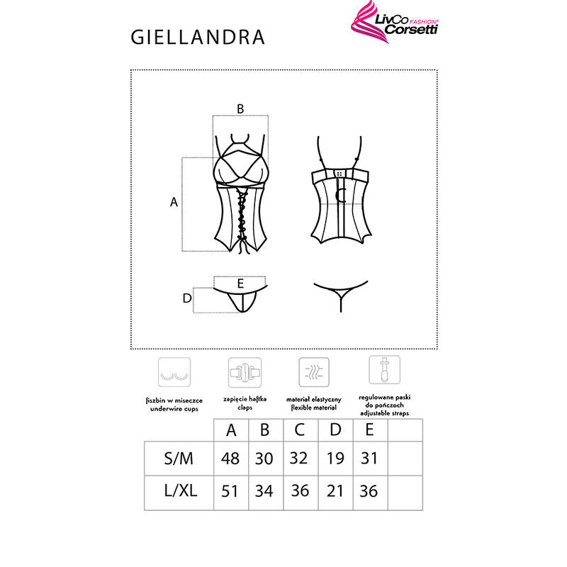 LIVCO CORSETTI FASHION - COLEO GIELLANDRA FOR THE SENSES CORSET + CALCINHA PRETA L/XL