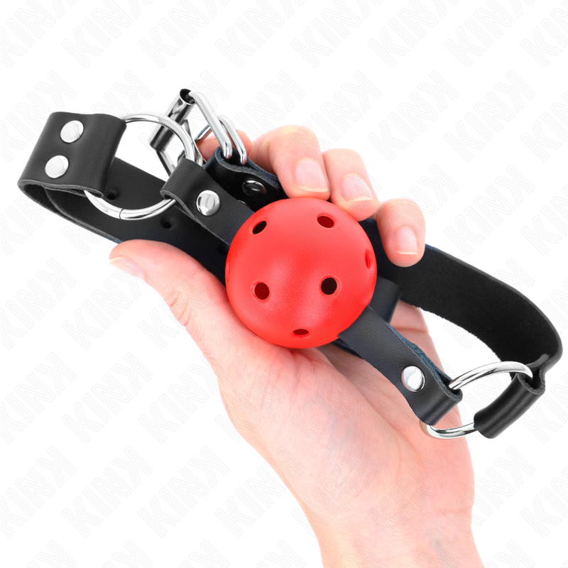KINK - BOLA RESPIRÁVEL 4 CM MORDAÇA COM REBITE DUPLO VERMELHO 62,5 x 2,5 CM AJUSTÁVEL 42-58 CM