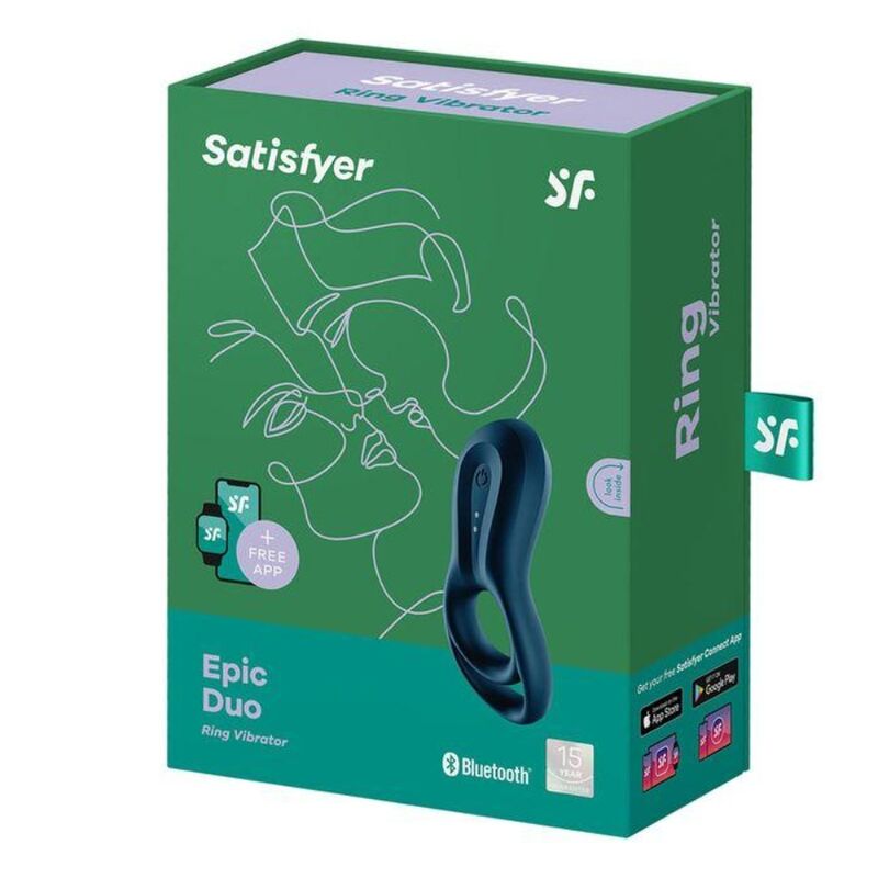 SATISFYER - APLICATIVO VIBRADOR DE ANEL EPIC DUO AZUL