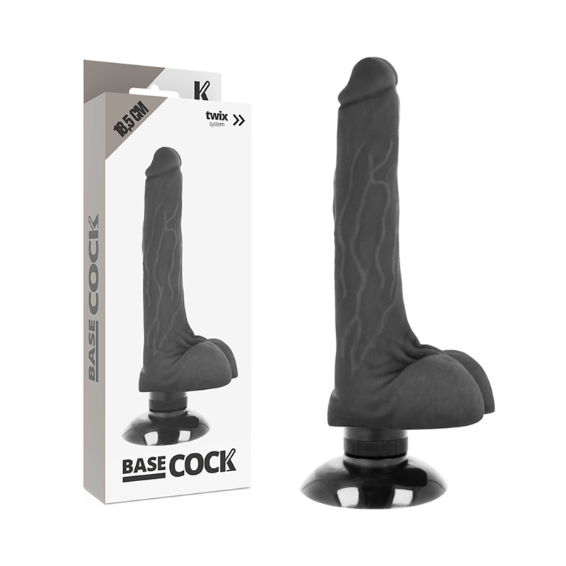 BASECOCK - VIBRADOR REALÍSTICO 2-1 PRETO 18.5 CM -O- 4 CM