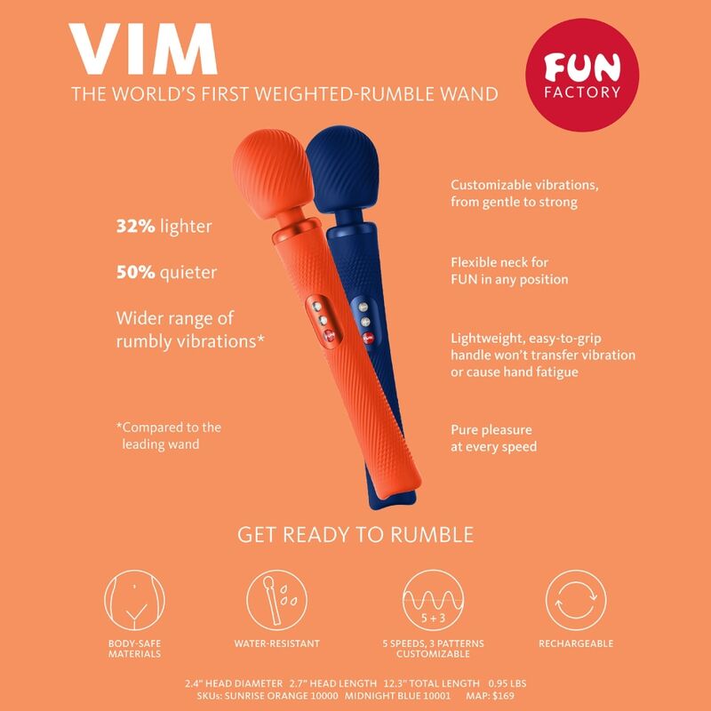 FUN FACTORY - VIM SILICONE RECARREGVEL VIBRANTE PESO RUMBLE WAND MIDNIGHT BLUE