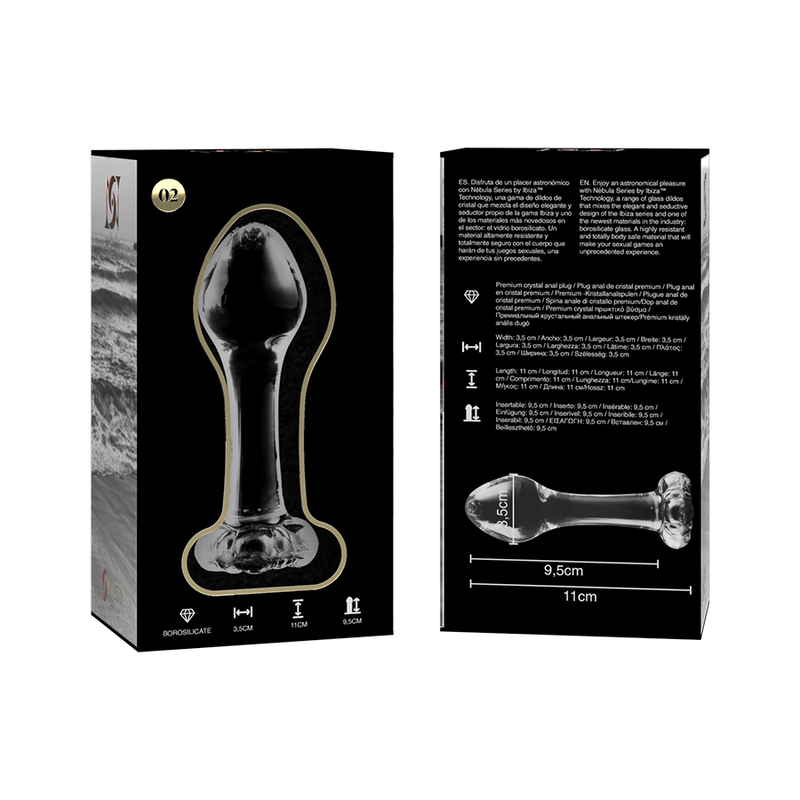 NEBULA SERIES BY IBIZA - MODELO 2 ANAL PLUG VIDRO BOROSILICADO TRANSPARENTE 11 CM -O- 3.5 CM