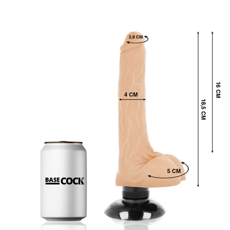 BASECOCK - VIBRADOR REALÍSTICO 2-1 PRETO 18.5 CM -O- 4 CM