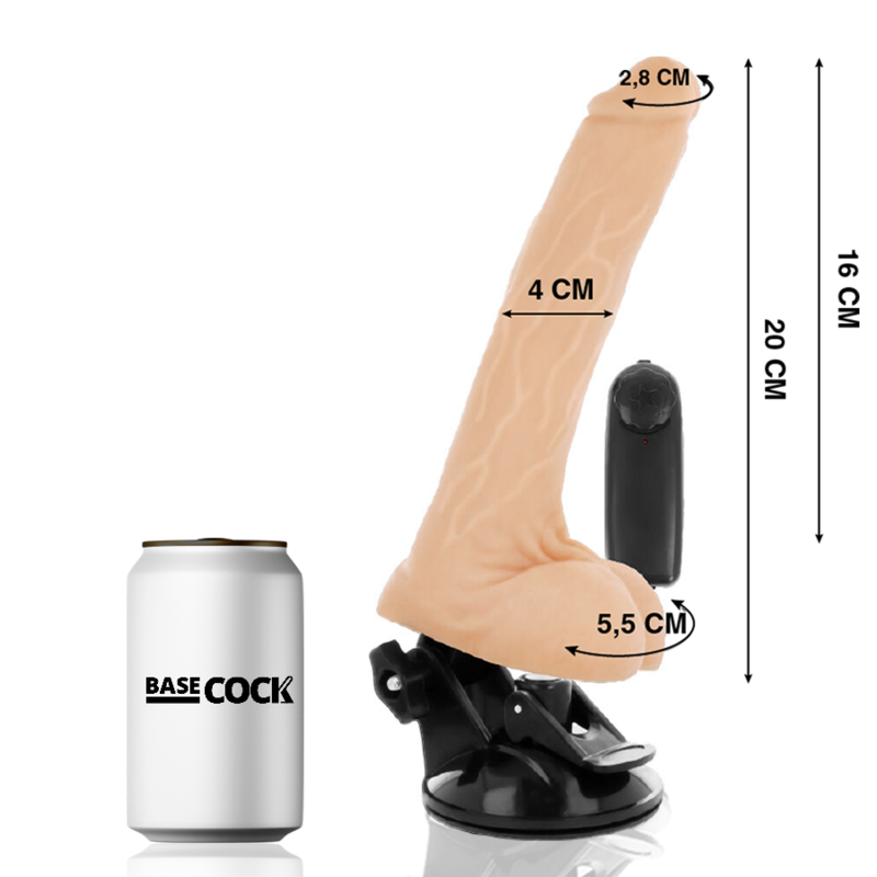 BASECOCK - VIBRADOR DE CONTROLE REMOTO NATURAL REALISTA COM TESTÍCULOS 20 CM -O- 4 CM