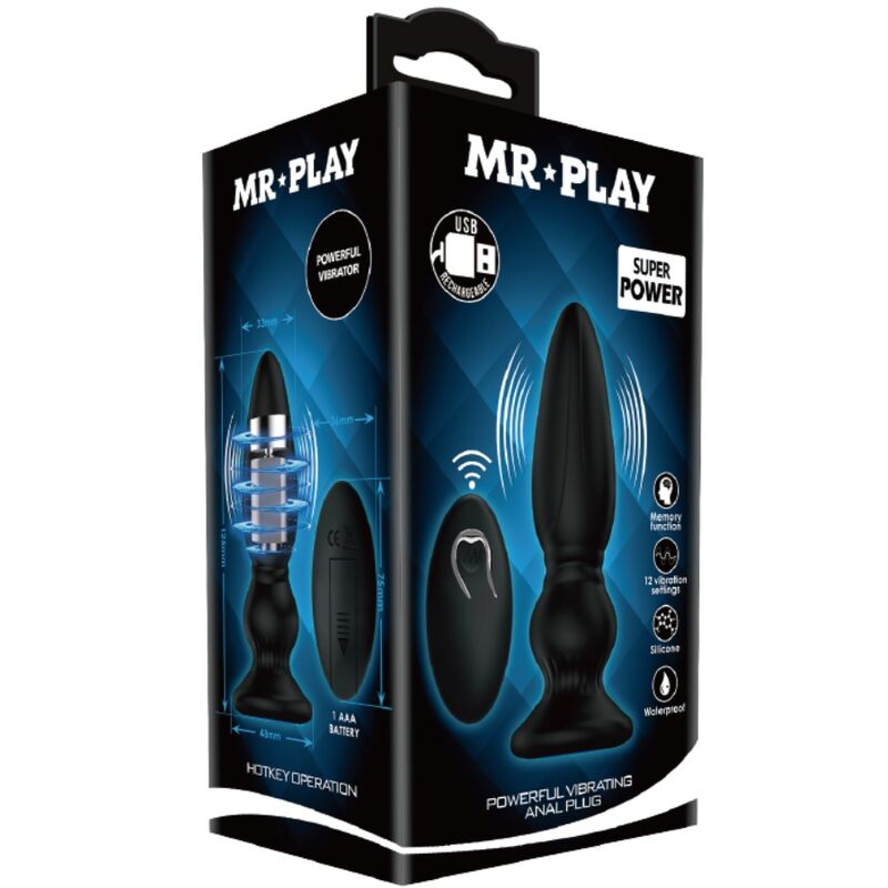 MR PLAY - PLUGUE ANAL DE CONTROLE REMOTO VIBRADOR PODEROSO PRETO