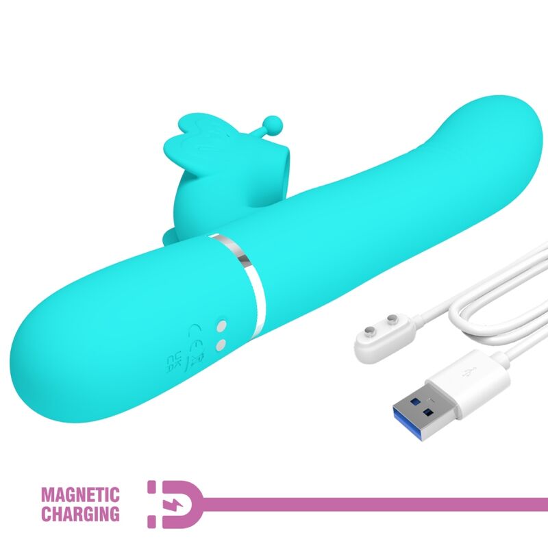 PRETTY LOVE - VIBRADOR COELHO MULTIFUNÇÕES 4 EM 1 BUTTERFLY AQUA VERDE