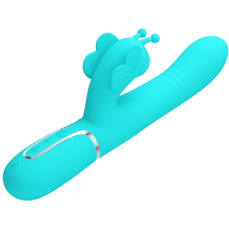 PRETTY LOVE - VIBRADOR COELHO MULTIFUNÇÕES 4 EM 1 BUTTERFLY AQUA VERDE