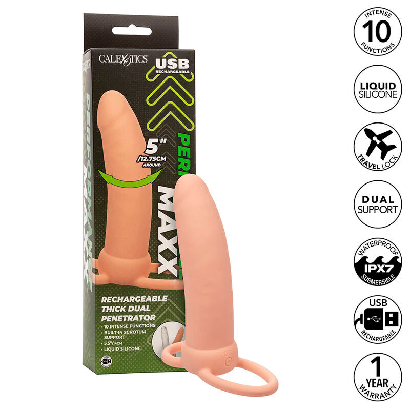 CALEXOTICS - MAXX THICK DUAL PENETRATOR 10 VIBRAÇÕES CARNE