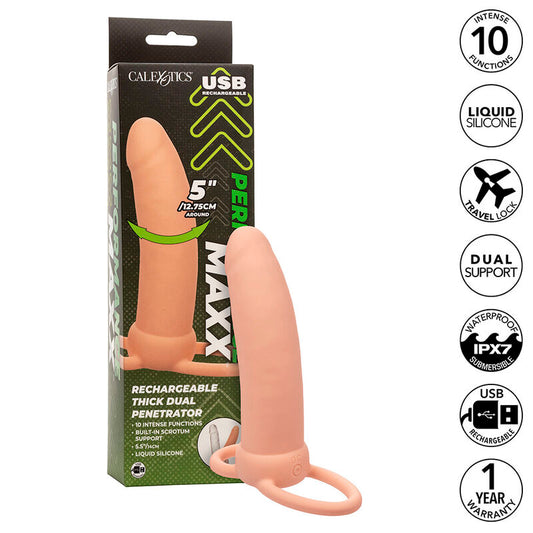 CALEXOTICS - MAXX THICK DUAL PENETRATOR 10 VIBRAÇÕES CARNE