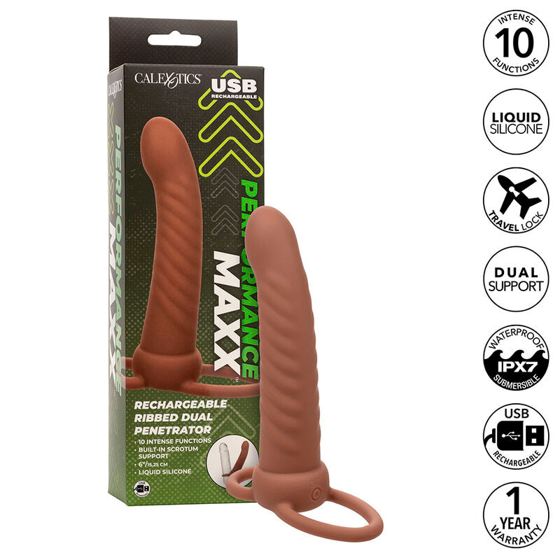 CALEXOTICS - MAXX RIBBED DUAL PENETRATOR 10 VIBRAÇÕES MARROM