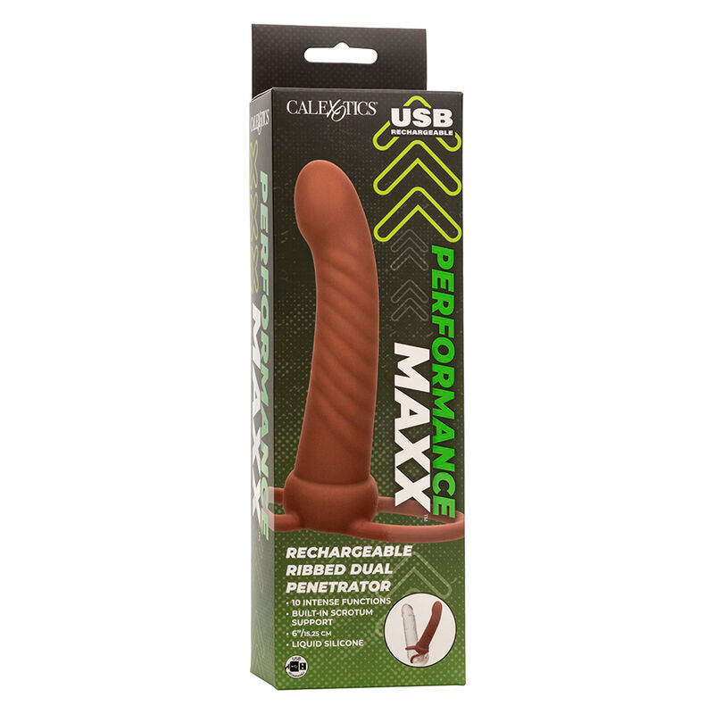 CALEXOTICS - MAXX RIBBED DUAL PENETRATOR 10 VIBRAÇÕES MARROM