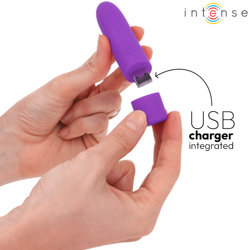 INTENSE - SYMONE  USB RECARREGÁVEL VIBRATÓRIA BULLET 8 VIBRAÇÕES ROXO 10 X 2,2 CM