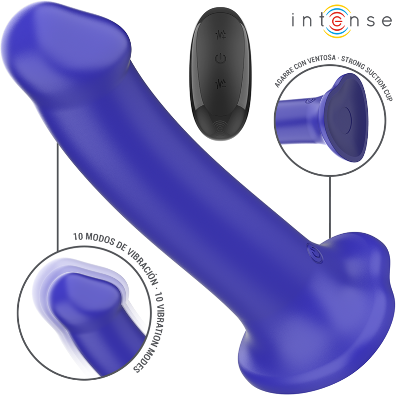 INTENSE - VICTORIA VIBRADOR COM VENTOSA 10 VIBRAÇÕES AZUL ESCURO CONTROLE REMOTO