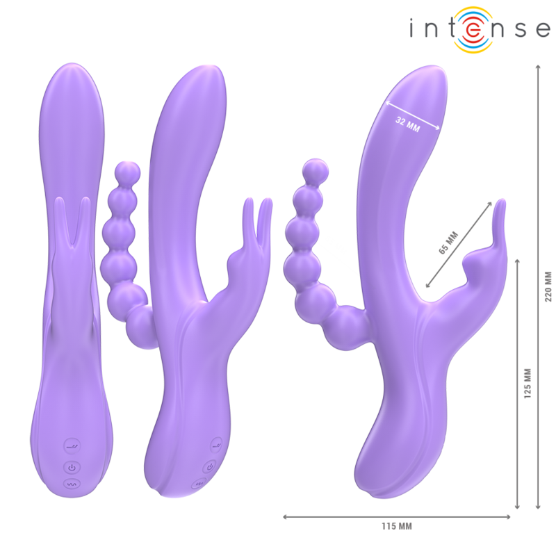 INTENSE - MIKO TRIPLO VIBRADOR COELHO & ESTIMULADOR & ANAL 7 VIBRAÇÕES ROXO