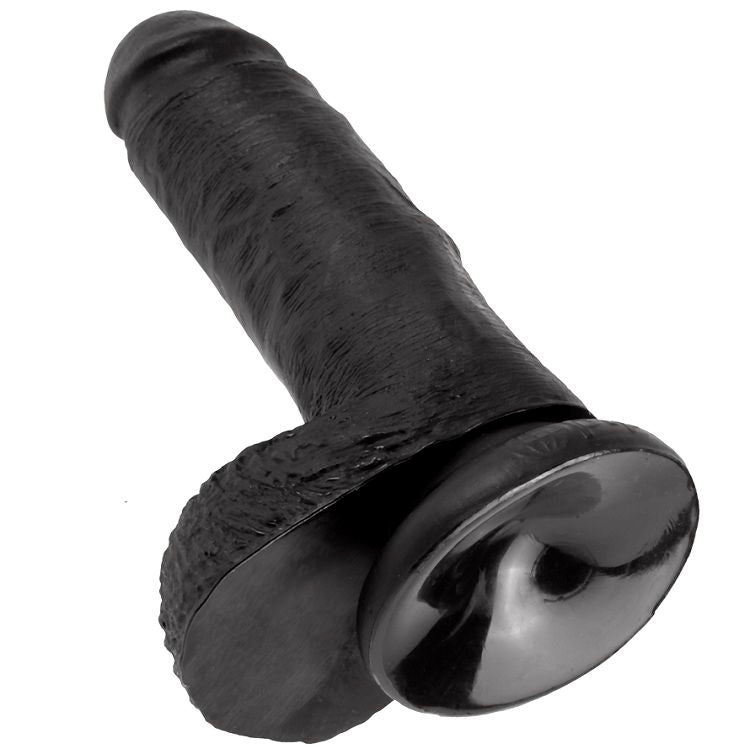 KING COCK - 7 DILDO PRETO COM BOLAS 17.8 CM