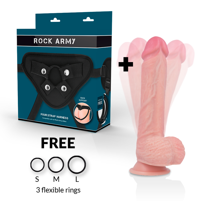 ROCKARMY - ARNÊS + ROTADOR E VIBRADOR HAWK 22 CM -O- 4.6 CM